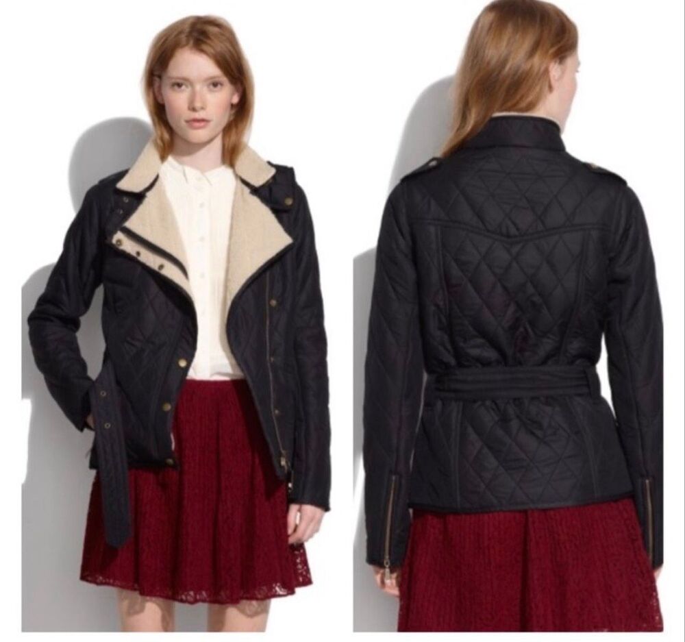 Barbour International Matlock Quilted Motorcycle Jacket Faux Shearling 6